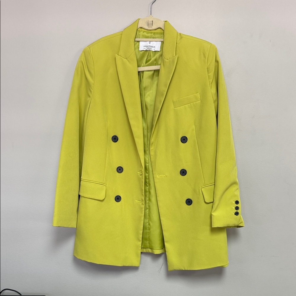 Stradivarius Bright Yellow Double-Breasted Blazer
